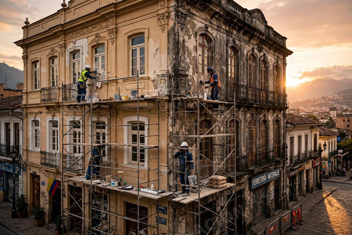 Restauración de la fachada de un edificio histórico en Bogotá